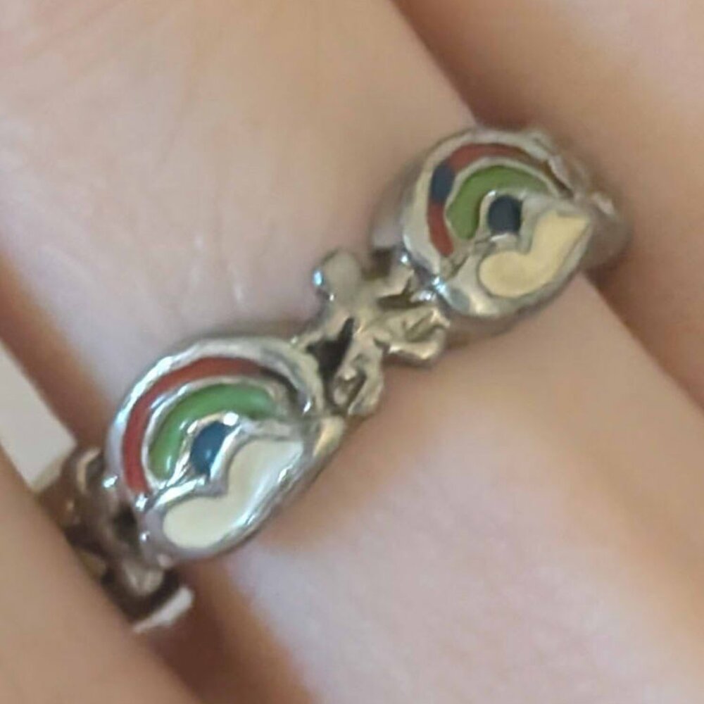 cute vintage kitschy 90s rainbow clouds enamel ring 6